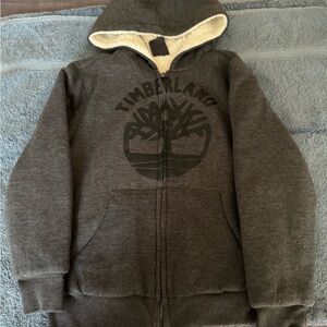 Timberland Gray Zip-Up Hoodie Jacket with Ribbed Cuffs